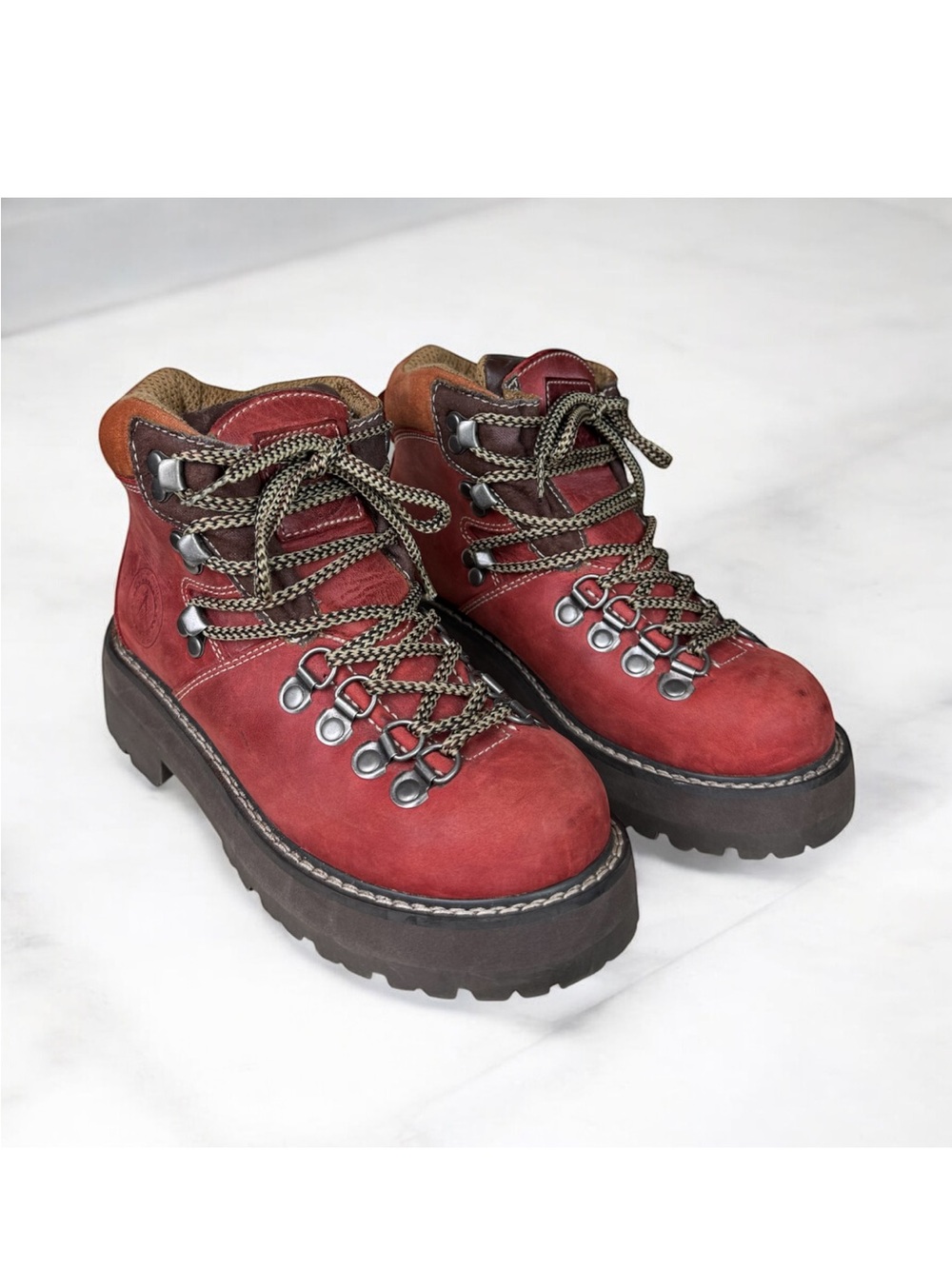 Women’s size 6 Vintage Candie's Red Lace-Up Platform Hiking Boots